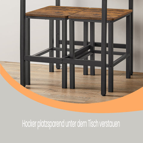 Rootz Dining Table Set with Chairs - Bar Table - 2 Stools - Space-Saving Design - 60x60x90cm Table, 30x40x65cm Stools
