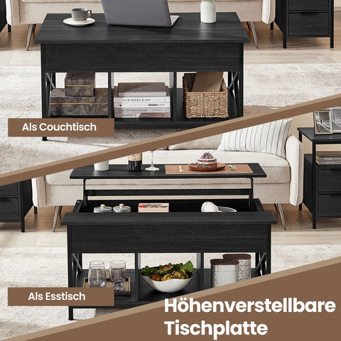 Rootz Coffee Table - Height-Adjustable Table Top - Wooden Chipboard Table - Steel Frame - 60cm x 100cm x (48-62)cm