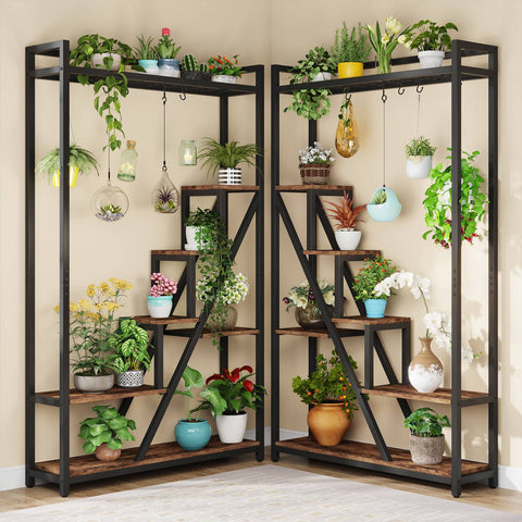 Rootz Sleek Tall Plant Stand - Indoor Plant Shelf - 7-Tier Ladder Rack - Durable Metal Frame - 105 cm W x 30 cm D x 180 cm H- Easy Assembly