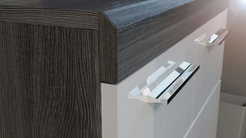 Rootz Sideboard Scout - Wood Material - White High-Gloss Deep-Drawn Front - Smoke Silver Imitation - 165cm x 85cm x 37cm - FSC Certified