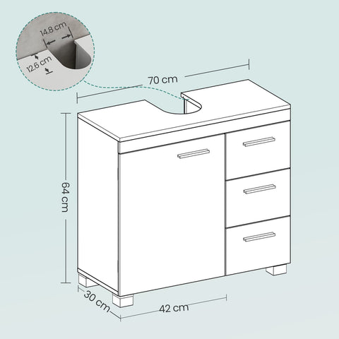 Rootz Sink Cabinet - Bathroom Cabinet - Vanity Unit - 3 Large Drawers - Maximizes Storage - 30 x 70 x 64 cm