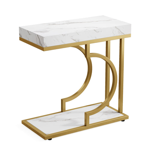 Rootz Faux Marble End Table - C-Table - Modern Side Table - Contemporary Elegance -30 cm D x 60 cm W x 61.52 cm H