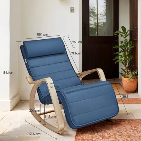 Rootz Swing Chair with Adjustable Footrest - Rocking Armchair - Birch Wood Relax Chair - 121.5cm x 67cm x 84cm