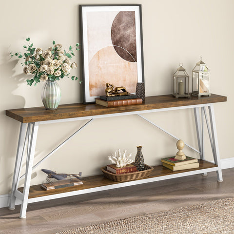Rootz Industrial Sofa Table - Rustic Console Table - Entryway Table - Ample Storage Space - 180.00 cm L x 29.50 cm W x 80.00 cm H