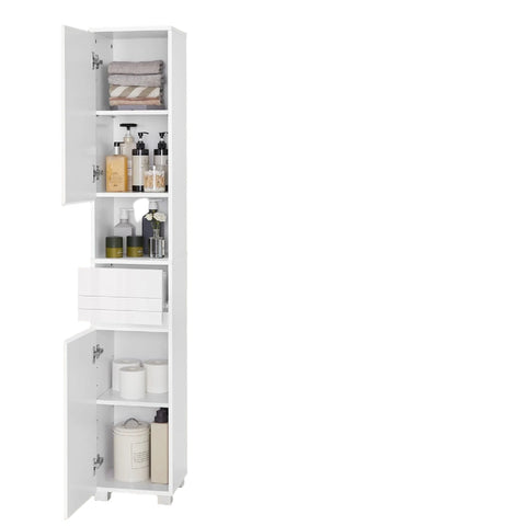 Rootz Bathroom Cabinet - Bathroom Furniture - Storage Unit - Drawer Organiser - Classical White MDF - 30cm x 30cm x 170cm