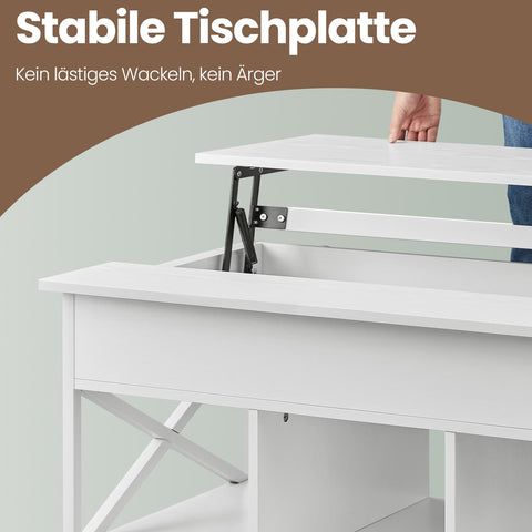 Rootz Coffee Table - Height-Adjustable Table Top - Snow White - Space-Saver - 60 x 100 x (48-62) cm