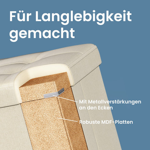 Rootz Seat Chest Storage Bench - Upholstered Storage Ottoman - Linen Bench - Holds 300kg - 38 x 110 x 38 cm