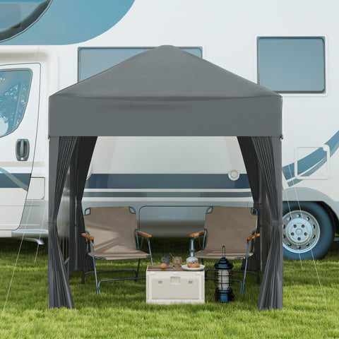 Rootz Garden Pavilion Folding Tent - Barnum - Pop-up - Easy Setup - 2m x 2m x 2.4m - 4 Removable Side Walls – Transport Bag Included - Grey
