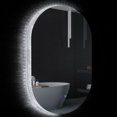 Rootz Oval LED Bathroom Wall Mirror - Vanity Mirror - Illuminated Mirror - Adjustable Brightness - 81 x 51 cm - Touch Sensitive Switch