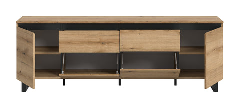 Rootz Lowboard - TV Stand - Media Storage - Ample Space - Brown and Black - 188x65x36 cm