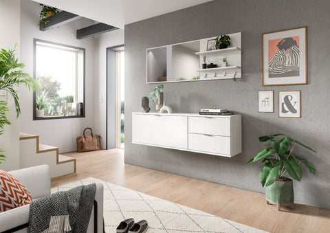 Rootz Wardrobe Combination - Closet System - Hallway Storage - Easy-Care Surface - 144x191x37cm White High Gloss