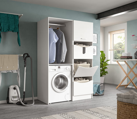 Rootz Laundry Cabinet - Linen Storage - White Organizer - Ample Storage - 50x195x62 cm