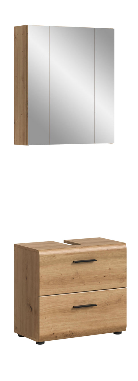 Rootz Bathroom Combination Set - Vanity Cabinet - Mirror Cabinet - Brown Finish - Space-saving Design - 60x185x30 cm