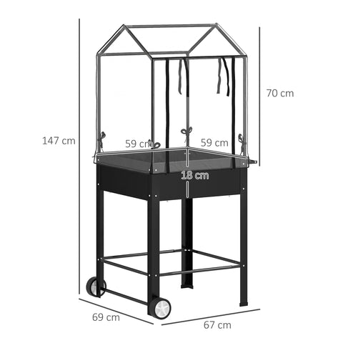 Rootz Raised Garden Bed with Plastic Cover - Elevated Planter - Mobile Jardinates - Improved Drainage - 67cm x 69cm x 147cm