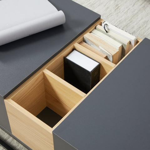 Rootz Height-Adjustable Coffee Table - Modern Table - Living Room Table - Hidden Storage - 100L x 50W x 42.5H cm