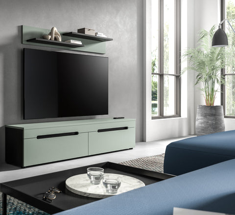 Rootz TV Lowboard - Media Console - Entertainment Stand - Ample Storage - 170x38x33 cm - Smoke Green