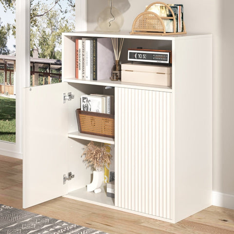 Rootz Elegant White Sideboard - Storage Cabinet - Credenza - Scratch-Resistant - 70L x 35W x 90H cm
