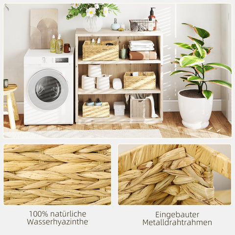 Rootz Set of 3 Storage Baskets - Organizers - Handwoven Crates - Durable Metal Frame - 40x30x18cm, 35x25x16cm, 30x20x14cm