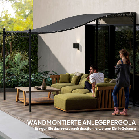 Rootz Wall-Mounted Garden Pergola - Pavilion - Outdoor Shelter - Water Resistant - 248x298x200/250 cm - Ideal for Terraces