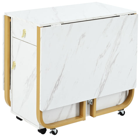 Rootz Foldable Dining Table - Versatile Kitchen Table - Rolling Table - Space-Saving, 2 Drawers - 150cm x 80cm x 76cm