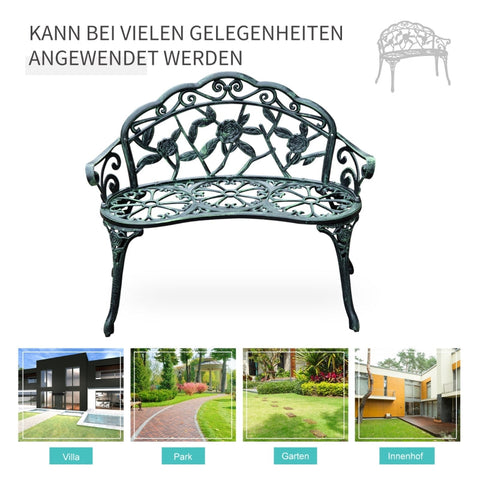 Rootz 2-Seater Garden Bench - Outdoor Furniture - Metal Bench - Antique Design - Weatherproof - Easy Assembly - 100cm x 54cm x 78cm