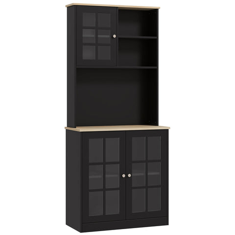 Rootz Kitchen Buffet - Kitchen Showcase - Display Case - Large Storage Space - Black & Brown- 80cm x 37cm x 183cm - Contemporary Design