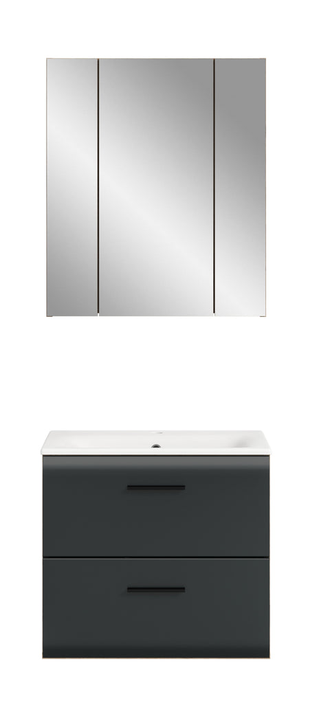 Rootz 3-Piece Bathroom Set - Vanity Combo - Storage Unit - Space Saving - 60x185x46cm -Black & Brown Finish