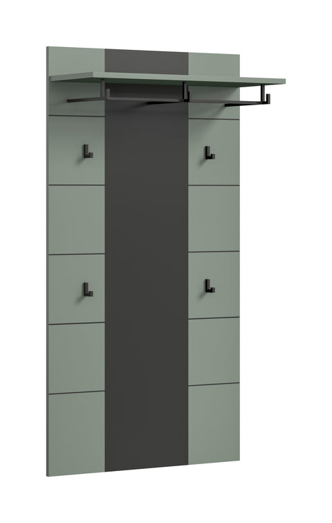 Rootz Wall Panel - Coat Rack - Storage Unit - Durable and Stable - 141cm x 80cm x 29cm - Smoke Green Finish