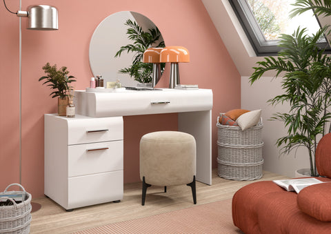 Rootz Dressing Table with Mirror - Vanity Table - Makeup Desk - Ample Storage - White High Gloss - 120cm x 138cm x 47cm
