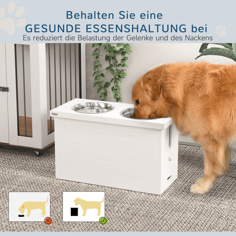 Rootz 2-in-1 Adjustable Dog Bowl Set - Elevated Feeder - Stainless Steel Bowls - Spine Support - 60cm x 30cm x 35cm