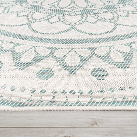 Round Outdoor Rug – Durable Polypropylene – Easy Clean – Lace Pattern – Patio Balcony Decor