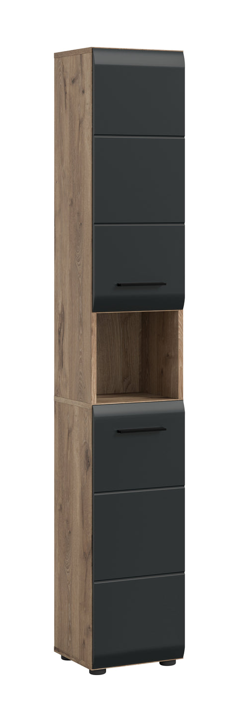 Rootz Tall Cabinet - Storage Unit - Organizer - Space-Saver - 2 Doors - 4 Removable Shelves - Black and Brown - 30x185x30cm