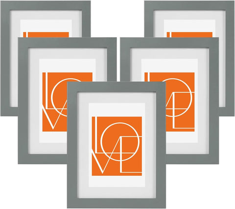 Rootz 5 Set Picture Frame - Photo Gallery - MDF Frames - Durable Plexiglass - Grey 30x40cm - Keeps Photos Safe & Scratch-Free