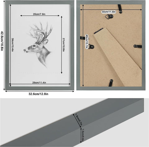 Rootz 5 Set Picture Frame - Photo Gallery - MDF Frames - Durable Plexiglass - Grey 30x40cm - Keeps Photos Safe & Scratch-Free