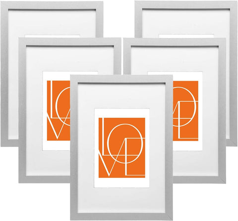 Rootz 5 Piece Picture Frame Set - Photo Gallery - MDF Frames - Moisture & Dust Resistant - 21x29.7 cm (A4) - Silver- Durable & Elegant Design