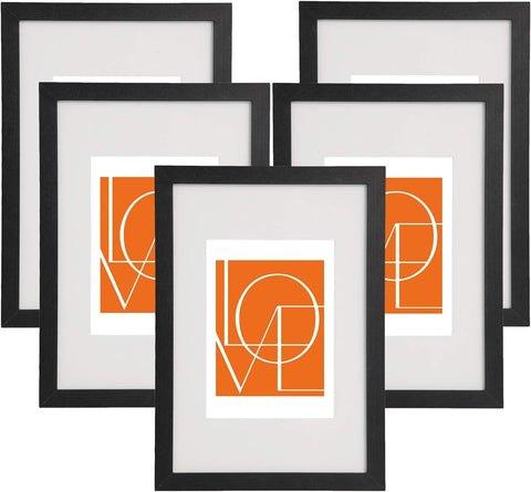 Rootz 5 Set Picture Frame - Photo Gallery - MDF Plate - Protective Plexiglass - Black 13x18 cm - Easy Wall Hanging