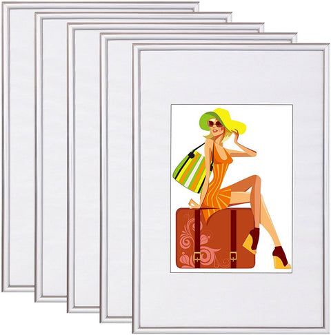Rootz 5 Piece Picture Frame Set - Photo Frames - Art Display Frames - Scratch-Resistant Glass - 21 x 29.7cm (A4) Silver