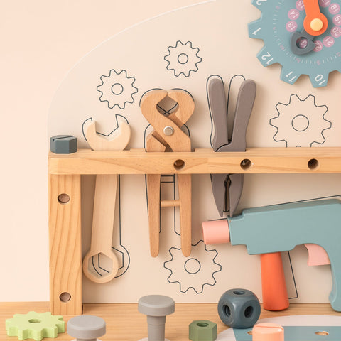 Rootz Toy Workbench Tool Bench Set for Kids - Children's Tool Set - Wooden Play Tools - Safe Material - Stimulate Imagination - Perfect Gifts - 61 x 30,5 x 76 cm