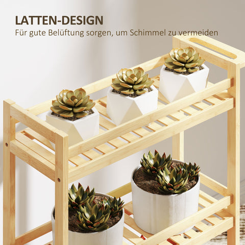 Rootz 3 Floor Bamboo Serving Cart - Storage Car - Rolling Trolley - Mold-Free Slat Shelves - 55cm x 20cm x 75cm