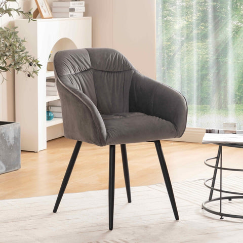 Rootz Gray Velvet Dining Chairs - Upholstered Seating - Elegant Cushions - Ergonomic Comfort - 45L x 55W x 85H cm - Easy Assembly