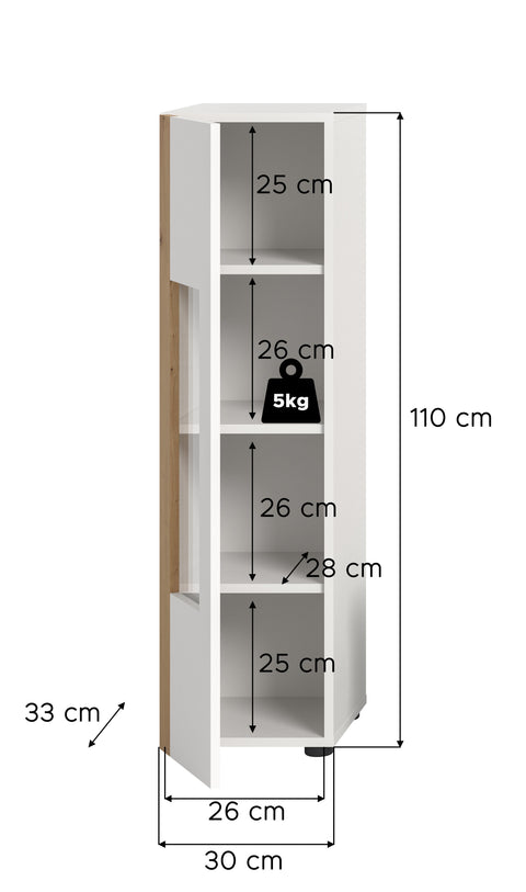 Rootz Display Cabinet - Showcase - Storage Unit - Handleless Design - Versatile Use - 30cm x 112cm x 33cm