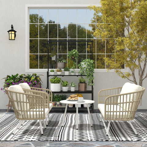 Rootz Garden Furniture Set - Patio Lounge Set - Outdoor Sofa Set - Weatherproof Poly Rattan - 132cm x 65cm x 69cm (Loveseat), 62cm x 69cm (Armchair)