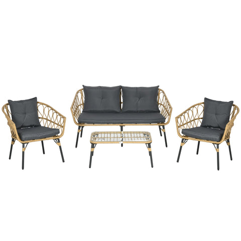 Rootz 4-Piece Garden Furniture Set - Lounge Set - Patio Set - Ultimate Comfort - Sofa: 147x73x77cm, Armchairs: 72x73x77cm, Table: 80x50x36.5cm