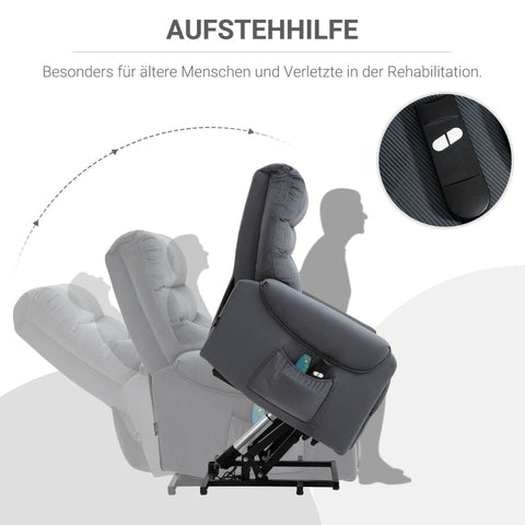 Rootz Power Lift Recliner Chair - Senior Friendly - Electric TV Recliner - Vibration Massage - Heating Pads - Dark Gray - 79cm x 97cm x 103cm