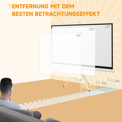 Rootz Projector Canvas with Tripod - Roller Blind Screen - Movie Screen - 4K HD Viewing - 186cm x 105cm x 84 inches