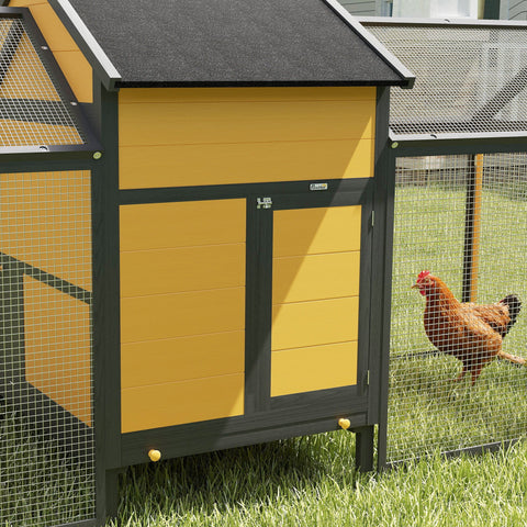 Rootz Small Animal Chicken Coop - Poultry Stable - Weatherproof Yellow Enclosure - Predator Protection - 247cm x 125cm x 113.5cm