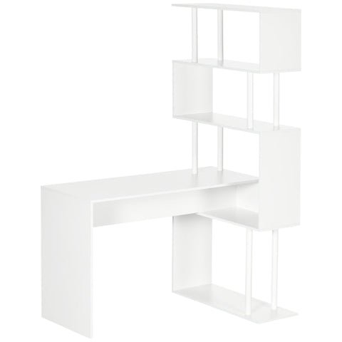 Rootz Gaming Table with 4 Shelves - Corner Desk - Computer Desk - Spacious Work Surface - Ample Storage - Space-Saving Design - 120cm x 80cm x 176cm - White Chipboard