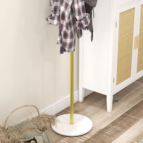 Rootz Wardrobe Stand - Cloakroom Stand - Coat Rack - 8 Hooks - Marble Base for Stability - Ø 32 x 164h cm - Gold & White Elegance