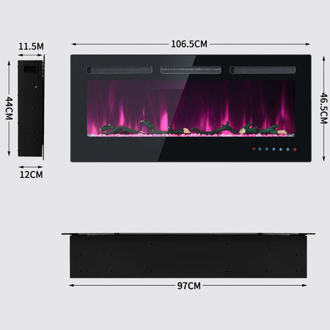 Rootz Electric Fireplace - Wall Fireplace - Built-in Fireplace - Remote Control - 106.5cm x 46.5cm x 12cm
