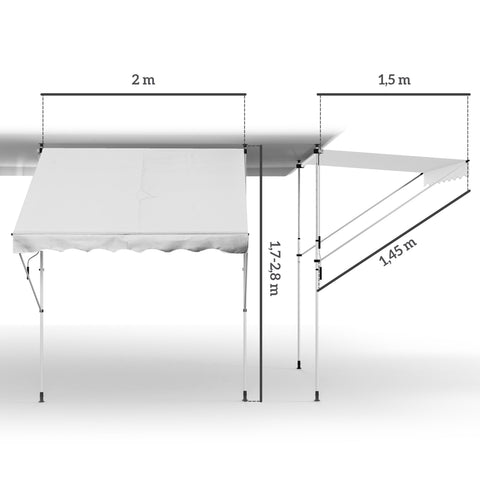 Rootz Manual Extendable Awning Blind - Retractable Awning - Balcony Sunshade - Easy Installation - 2L x 1.5W x 1.7-2.8H m
